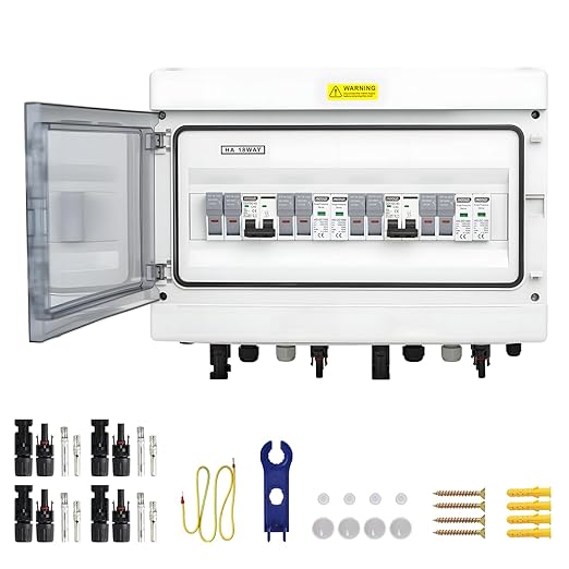 4 in 2 Out Solar Combiner Box,PV Combiner Box with 20A PV Fuse,DC 40A Circuit Breaker and Surge Protector,IP65 Solar Disconnect Switch Box for Indoor Outdoor Solar Panel System (4 in 2 Out 20A 1000V)
