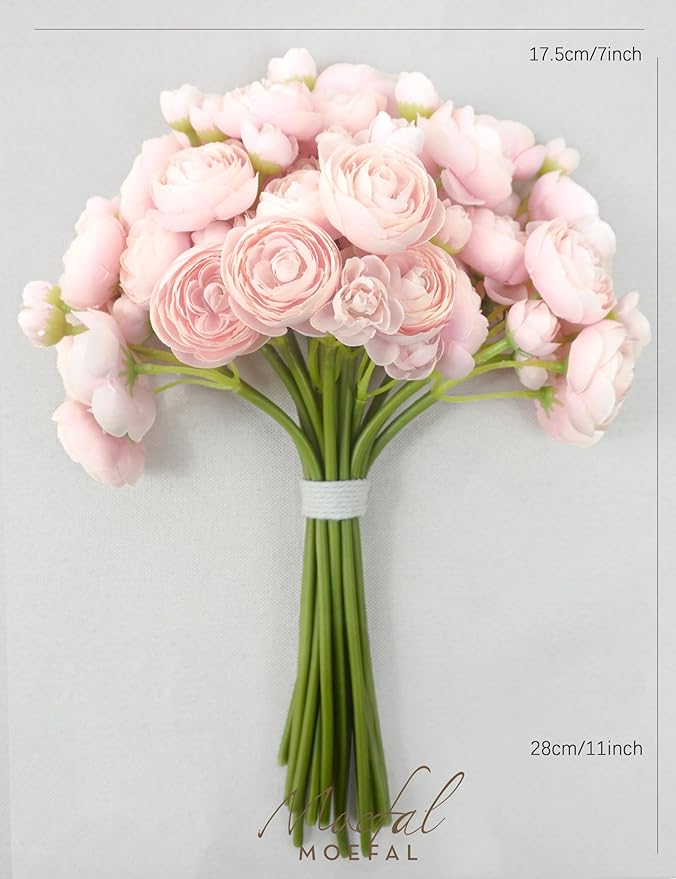 Ranunculus Artificial Flowers 18pcs, Faux Silk Mini Ranunculus Bulk Fake Wedding Filler Flowers for DIY Bouquets Centerpieces Bridal Shower Decorations Arrangements, Blush Pink