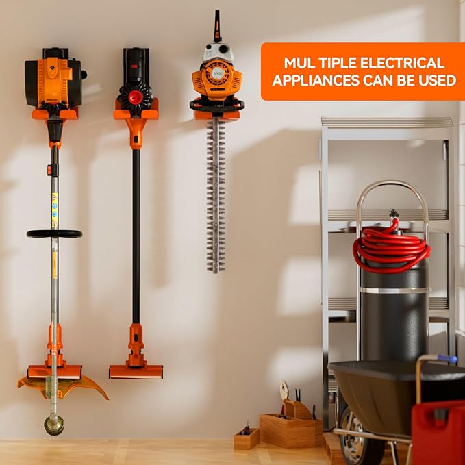 JNIHEEP Garage Organizer Trimmer Rack, Garden Power Tool Hanger Weed Whackers Holder Wall Mounted for Grass Trimmer, Hedge Trimmer, Garage Trimmer, Garden Tools,4 Pack(Orange)
