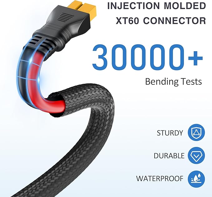 XT60 Extension Cable(10AWG 10FT), XT60 Male to Female Extension Cable with Flame Retardant Sleeve,Injection Molded XT60 Adapter Wire for Portable Power Station Solar Panel Generator RC Battery