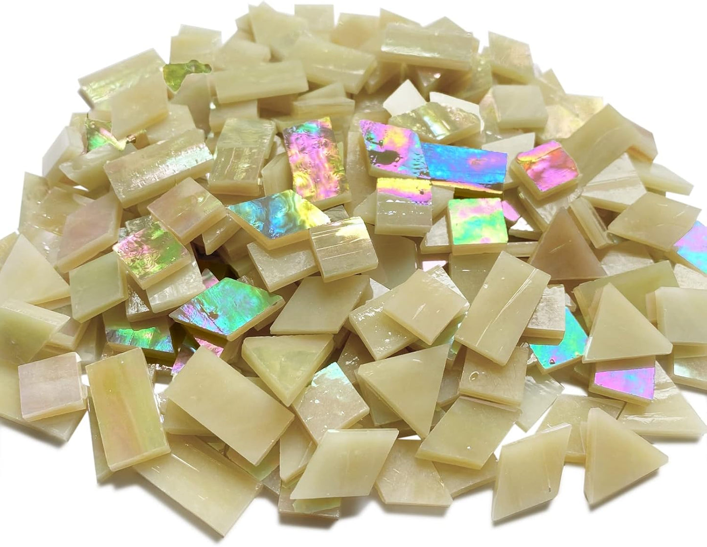 Magic Iridescent Tan Stained Glass Mosaic Tiles for Crafts, Stained Glass Pieces Mosaic Kit for Adults Kids, 280 Pieces Mixed 4 Shapes