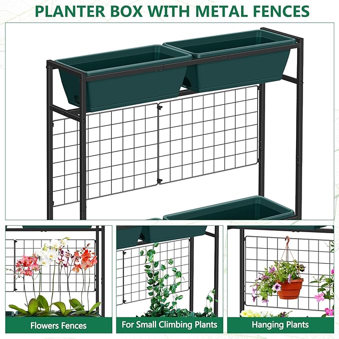 ETELI Vertical Raised Garden Beds 32.4" Tall Planter Raised Beds Boxes Outdoor Herb Garden Planter with Metal Fences Legs for Small Climbing Plant Gardening Vegetables Patio Balcony Porch, Green