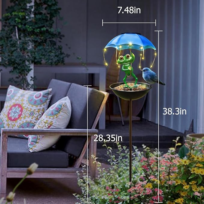 Solar-Powered Bird Feeder with LED Frog Light - Vibrant Garden Decor, Weatherproof Fun Feeding Device (Frog)