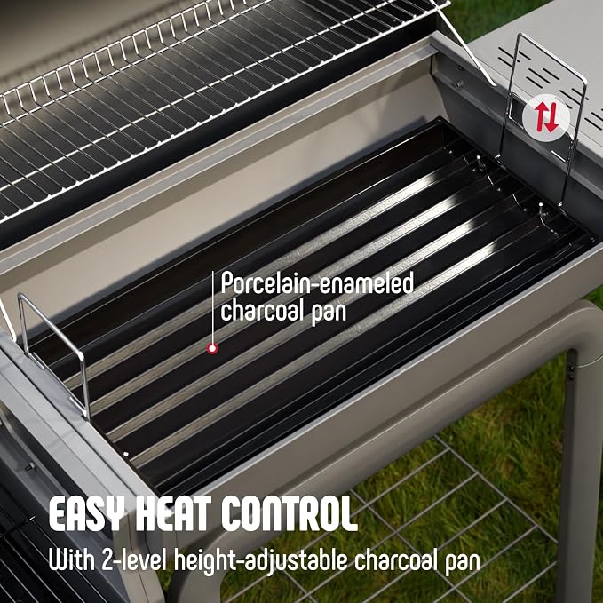Feasto Heavy-Duty 30-Inch Charcoal Grill with Offset Smoker Grill | Side Table & 815 Sq. In Cooking Space, Outdoor BBQ Grill for Outdoor Barbecue in Backyard, Patio and Parties, Black