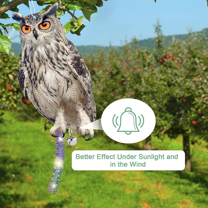 5PCS Hanging Effective Fake Owl Control Device Dual-Side Outdoors Owl with Reflective Tape for Patio Yard Outdoor Front Porch Backyard Windows