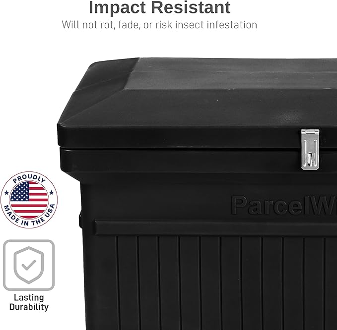 RTS Home Acccents ParcelWirx Premium Horizontal Delivery Box Storage Cabinet with Hinged Lid, 33.5" x 18" x 23.2", Black