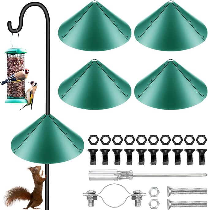 Domensi 4 Sets 18 Inches Squirrel Baffle for Bird Feeder Pole, Outside Pole Mount House Guard Bird Feeder Baffle for Shepherd's Hook, Preventing from Squirrels, Raccoons(Green)