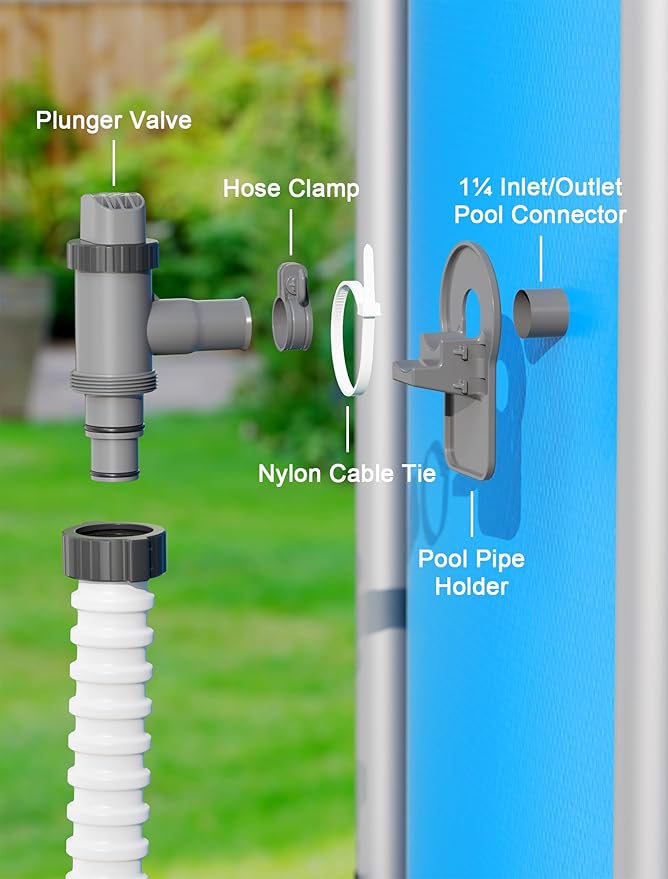 POOLHOUR Plunger Valve with Pipe Holder & Pool Hose Adapter, Above Ground Pool Pump Replacement Parts Compatible with I*tex/Col*m*n Pool