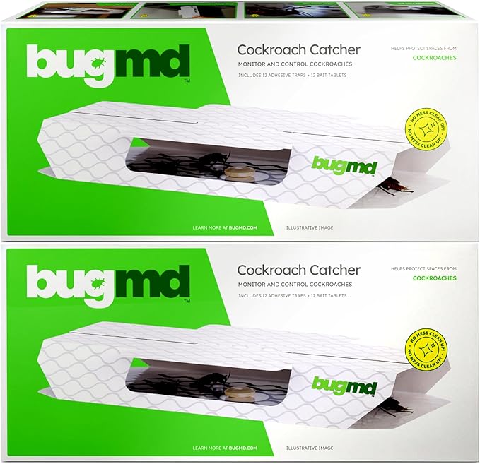 BugMD Cockroach Catcher (2 Pack, 24 Traps) - Indoor Cockroach Killer & Roach Trap, Sticky Trap for Insect, Glue Traps Pest Defense