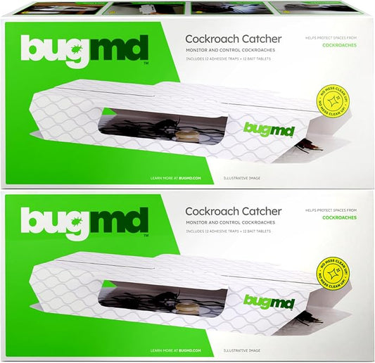 BugMD Cockroach Catcher (2 Pack, 24 Traps) - Indoor Cockroach Killer & Roach Trap, Sticky Trap for Insect, Glue Traps Pest Defense