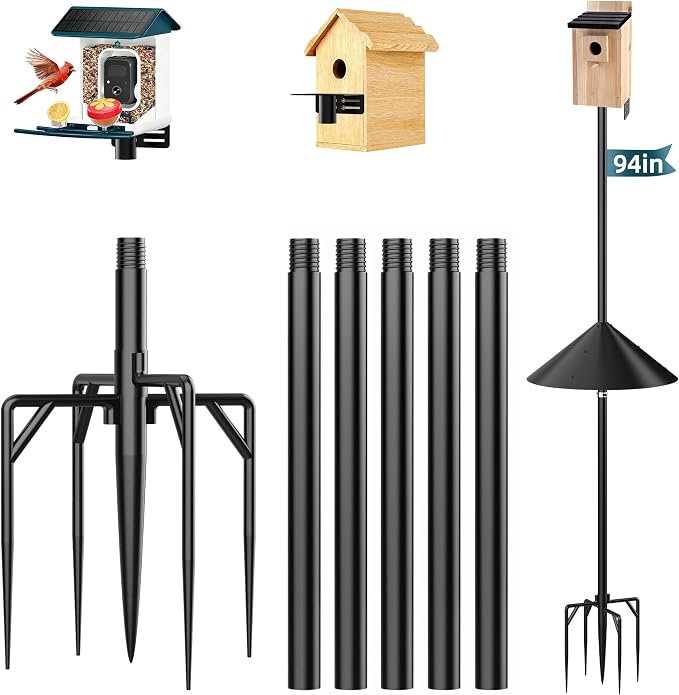 94" Smart Bird Feeder Pole Stand with 19" Proof Squirrel Baffle - Dia 1 Inch Bird House Pole for Camera Birdfeeder, Feeding Station for Outdoors Heavy Duty, Compatible Post Mount