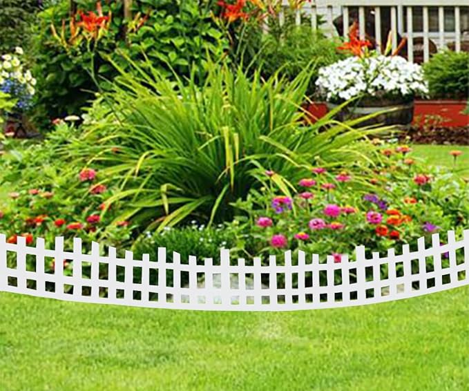 Landscape Edging 20FT x 4.1~4.9IN Tall, Garden Edging Borders with 36pcs Plastic Stakes,Arched Design White Flexible Lawn Edging Border, No Digging Edge Fence DIY for Tree Flowerbeds Grass Yard