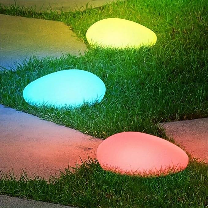 Solar Small Garden Lights Outdoor Glow Cobblestone Shape Lamp Garden Decor Waterproof Landscape Night Lights for Garden Paths, Stairs, Lawns, Patios, Yard, 4 Pack (Color Light)