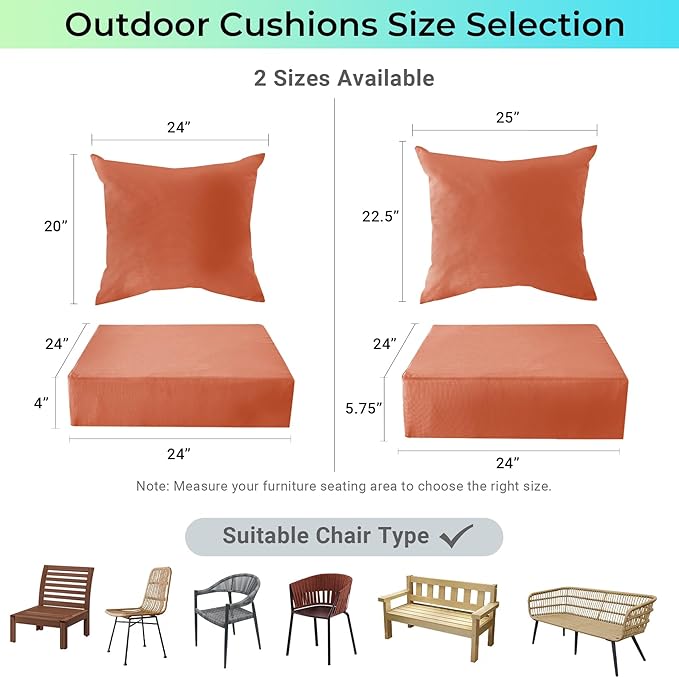 IPYNBAP Outdoor Cushions for Patio Furniture,Outdoor Seat Cushion Set 24 x 24 x 4 Inch,Waterproof & Fade Resistant Outdoor Chair Cushions,Deep Patio Chair Cushion with Removable Cover,Spice