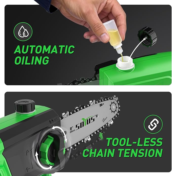 SOYUS Pole Saw 8-Inch Cordless, Electric Pole Saw for Tree Trimming with 2 X 3.0Ah Battery & Charger, 15-Foot Max Reach Cordless Tree Trimmer with Multi-Angle, 16ft/s Speed, Auto Oiling
