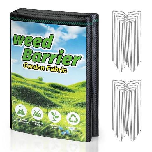 FrutPunch 3FT x 50FT Weed Barrier Landscape Fabric, 3.2oz Weed Barrier Landscape Fabric Heavy Duty, Landscape Fabric for Ground Cover in Garden, Farm, Yard Driveway, with 20 U-Shaped Ground Stakes
