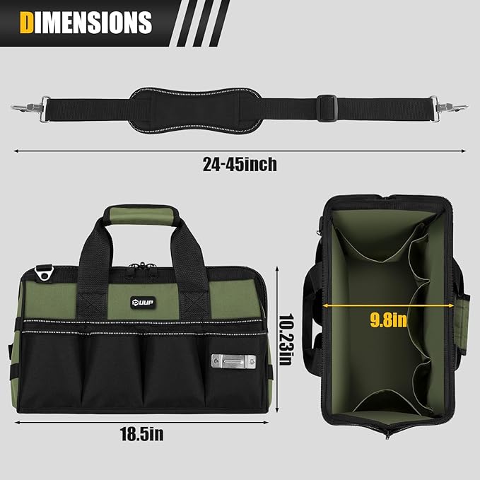 UUP 18-Inch Large Tool Bag, 16-Pocket Portable Tool Box Organizer Storage, Heavy Duty Tactical Toolbag with Big Zipper, Travel Carry Toolbox, Father Day Dad Men Electrician Contractor Welding Gift