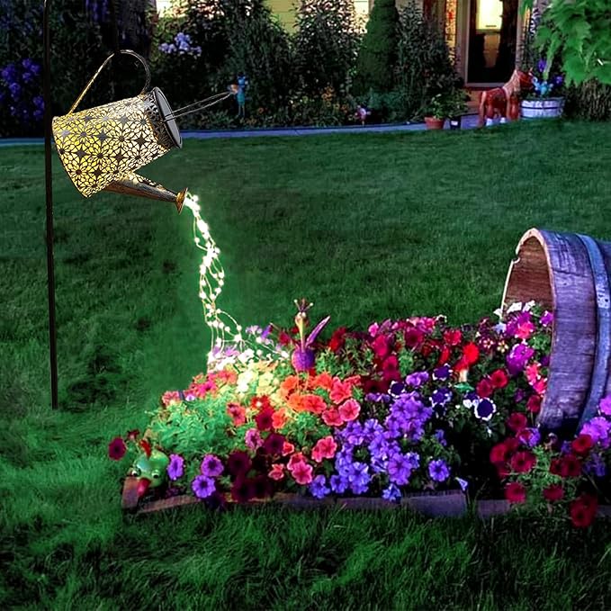 VOOKRY Watering Can with Lights, Large Hanging Solar Lights Outdoor Waterproof, Decorative Retro Metal Solar Garden Decor for Outside Patio Yard Porch Lawn, Gifts for Women Mom Grandma Mother's Day