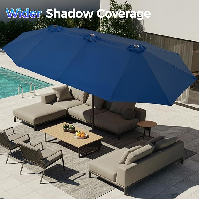 SUPERJARE 13FT Outdoor Patio Umbrella with Base Included, Double Sided Pool Umbrellas with Fade Resistant Canopy, Large Table Umbrella for Deck, Market, Backyard - Navy Blue