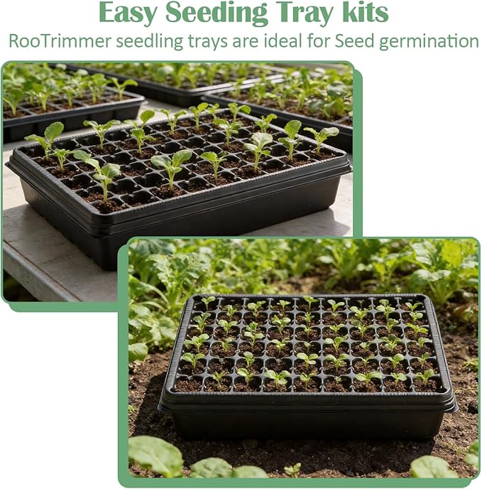RooTrimmer 5 Pack Seedling Starter Trays No Holes and 5 Pack 54 Cell Seed Starter Trays Extra Deep 2.8" - Heavy Duty Plastic Nursery Trays for Seed Germination & Plant Propagation (5 Sets)