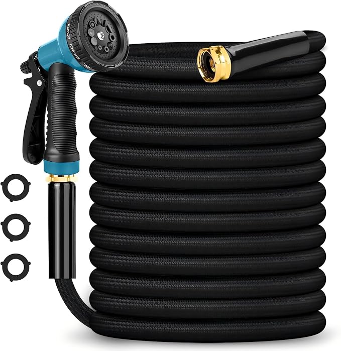 Garden Hose 100FT Non-Expanding, Lightweight Hose With 10-Function Nozzle, Leak-Proof No-Knot, Easy to Carry, Wear-Resistant, Sturdy 3/4GHT Flexible Water Hose for Outdoor (Black）