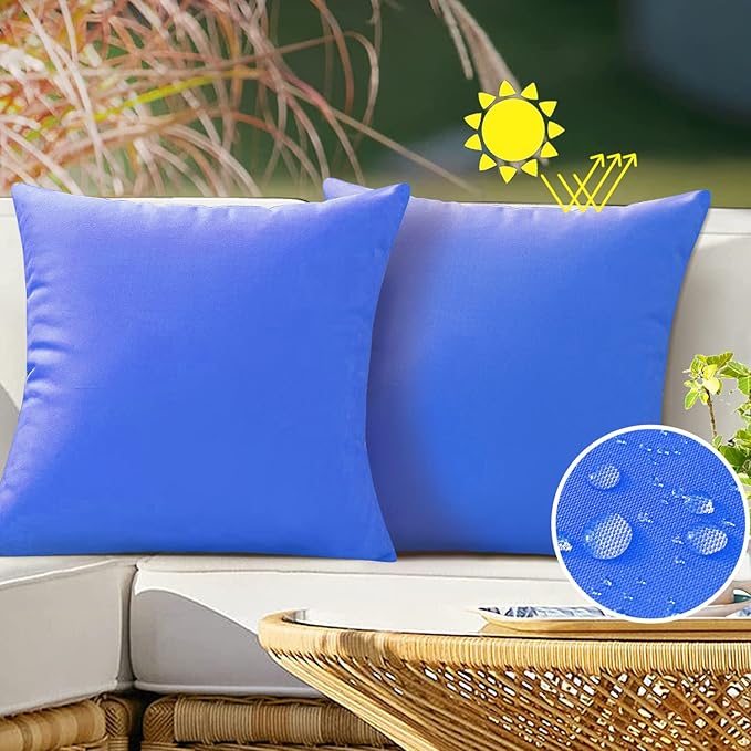 VAKADO Outdoor Waterproof Throw Pillow Covers 18X18 Set of 2 Decorative Blue Patio Furniture Cushion Cases Outside Decor for Couch Garden Bench Porch,Turquoise
