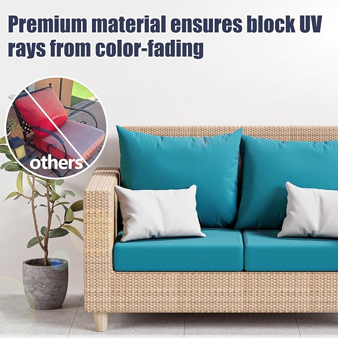 8Pcs Patio Stretch Cushion Covers, Outdoor Couch & Sofa Replacement Slipcovers for Patio Furniture Cushion Covers, Washable Reusable Furniture Protector, Square Large, Petrol Blue