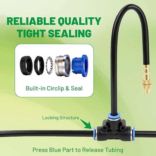 360° Adjustable Micro Drip Irrigation System, 12 Brass Sprinkler Heads & Bendable Stems, Automatic Watering Kit with 1/4" Tubing for Raised Bed, Lawn, Vegetable & Outdoor Plants (200ft)