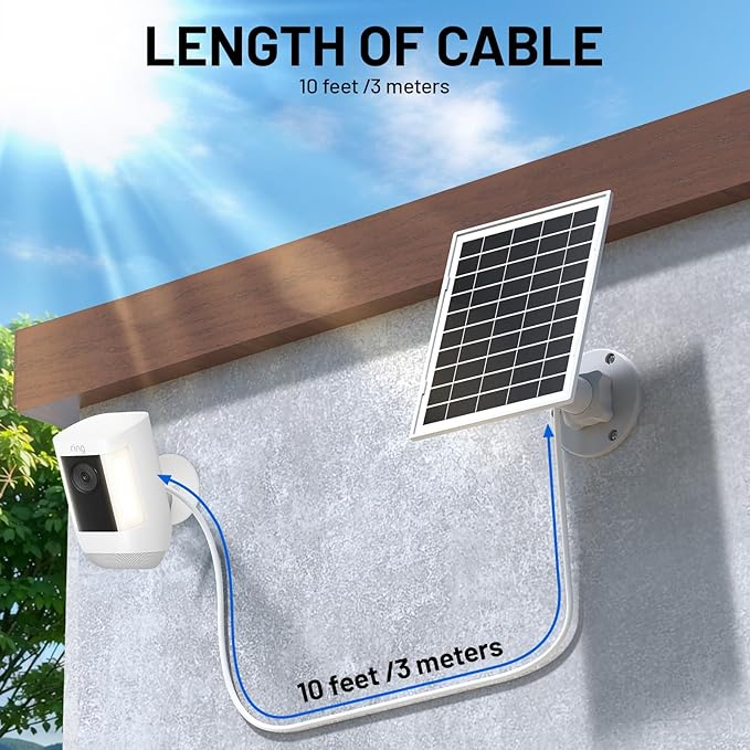 7W Solar Panel for Ring,Solar Charger Compatible with Ring,Stick Up Cam,Stick Up Cam Pro Battery,Spotlight Cam Plus/Pro Battery,10FT Waterproof Type C Cable and USB-C to Barrel Plug Adapter