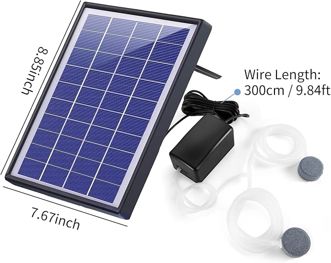 Andoer Pond Oxygenator Solar Powered, Solar Oxygen Pump Aquarium Oxygen Air Pump Fishing Aerator with Pipe 2 Air Bubble Stones for Garden Fish Tank Outdoor Pool Pond (6W)