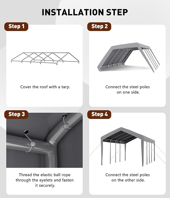 13x20 ft Heavy Duty Carport Replacement Canopy Cover, Waterproof Outdoor Garage Top Tent for Cars/Trucks/Boats, UV-Resistant & Wind-Resistant (Top Cover ONLY, Frame Not Included)