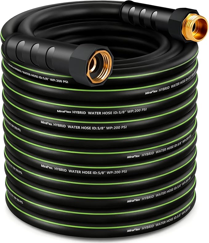 Non-Expandable Garden Hose 100ft,Lightweight Flexible Hose, Kink Resistant, Solid Brass 5/8" Fittings, 200PSI Working & 600PSI Burst, Ideal for Extra-Large Yard, Commercial Cleaning