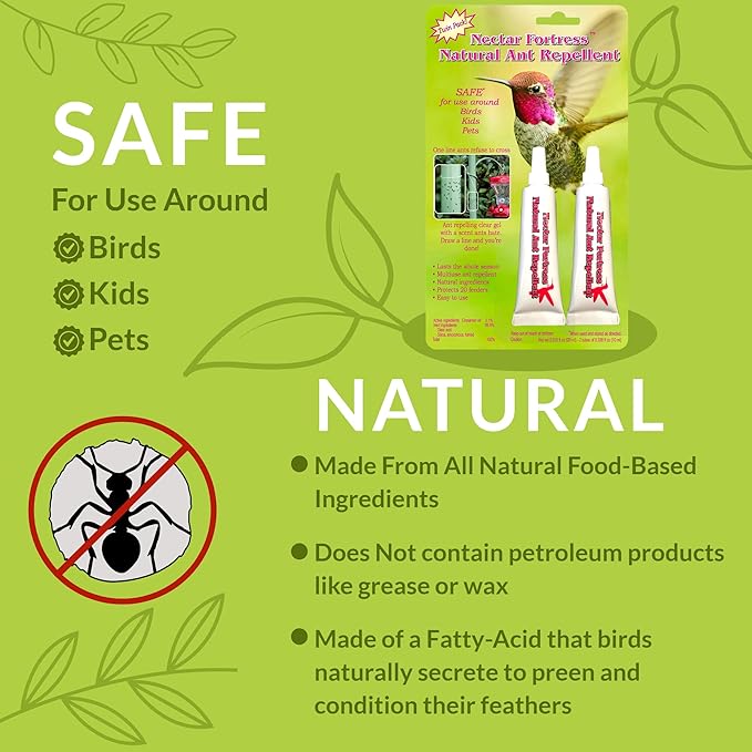 Sapphire Labs Nectar Fortress Natural Ant Repellent; Multi-Purpose Clear Gel Ant Guard for Hummingbird Feeders - Twin Pack