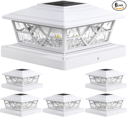 APONUO Solar Post Cap Lights 6 Pack for 4x4 5x5 6x6 Wood Vinyl Fences - Post Lights Solar Powered, IP64 Waterproof, Auto On/Off, for Deck Patio Yard (Warm & Cool White)