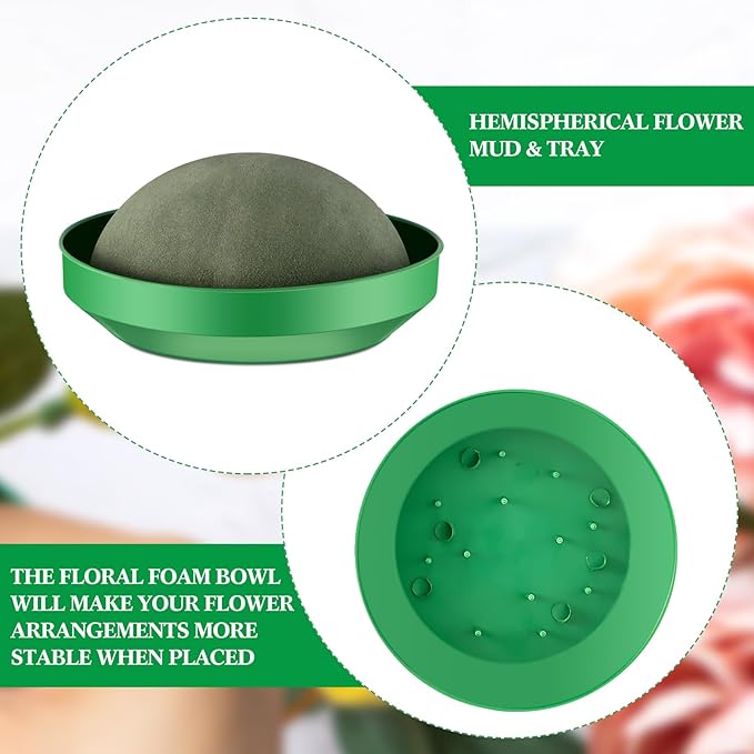 8 Sets Floral Foam Round, 5.5 x 2.7 Inch Floral Dry Round Flower Foam Half Ball with Bowl for Artificial Plant Arrangement and Wedding and Garden Decorations