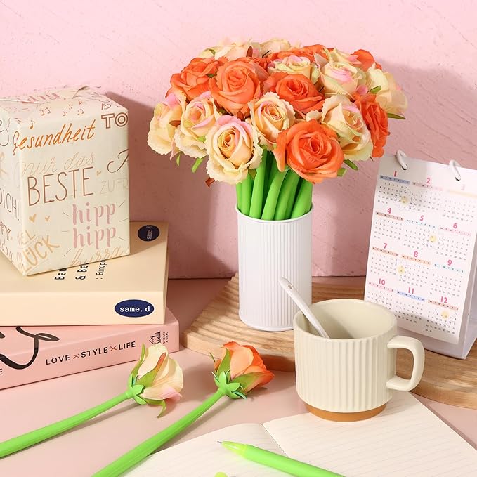 28 Pcs Flowers Pen Artificial Rose Pens Rose Shaped Ballpoint Pen Back to School 0.5mm Ink Rollerball Pen Wedding Floral Pens for Women Girlfriend Wife Mother Office Birthday Classroom Reward