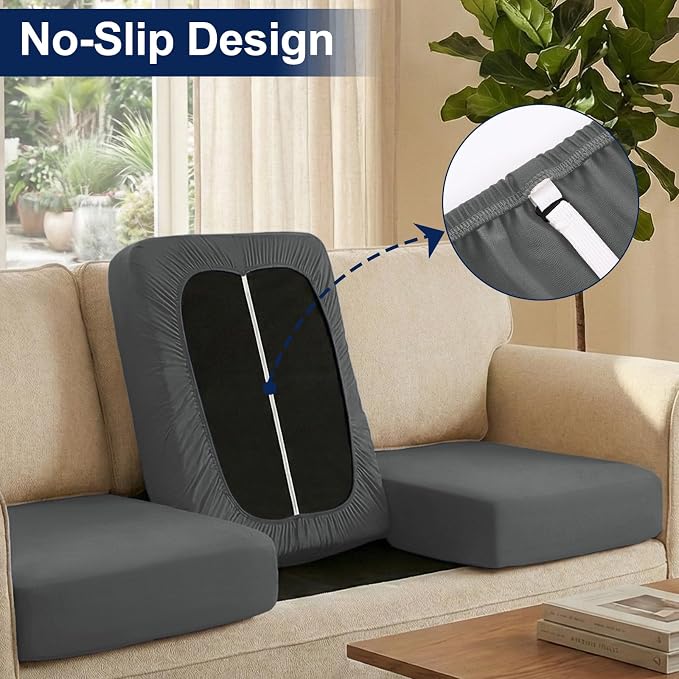 Smiry Waterproof Patio Cushion Covers, Stretch Outdoor Couch Slipcovers Replacement Washable Furniture Protector Sofa Chair Seat Cover for Dogs and Pets (12 Pcs, Dark Grey)