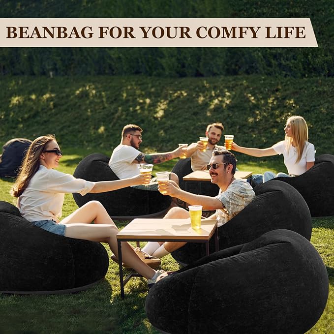 Realspring Inflatable Bean Bag Chairs Outdoor Blow up Camping Chairs Inflatable Lazy Sofa Folding Portable Bean Bag Loungers Couch for Movie Night(Black,12 Pcs)