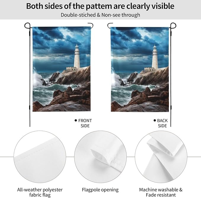 Delerain Lighthouse Wave Garden Flag, 12.5 x 18 Inch Double Sided Design Weather Resistant Indoor & Outdoor Decoration Small Banner For Home Yard Lawn Patio Office