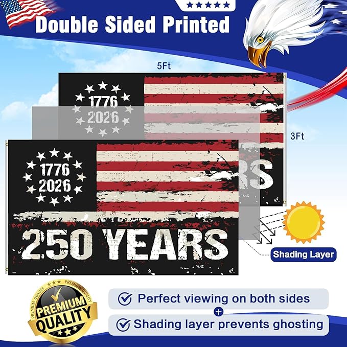 250 Anniversary USA Flag 3x5: Betsy Ross Freedom Flags Heavy Duty Double Sided 3-Ply - UV Protection & Fade Resistant & Reinforced Brass Grommets - 250 Years Of Freedom
