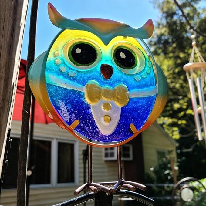 Owl Garden Decor for Outside, 3 Pack Metal & Glass Owl Yard Art, Lawn Ornaments Outdoor Decor for Porch Patio, Housewarming Birthday Gifts for Grandma Mom Women