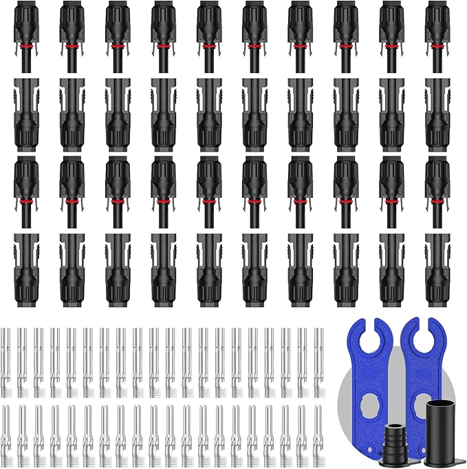 20 Pairs Solar Connector (10AWG), 40Pcs Solar Panel Cable Connectors Adapter Male/Female IP68 1000V 30A 10AWG 12AWG 14AWG Waterproof Dustproof Connector with 2 Spanners (20 Pairs Solar Connectors)