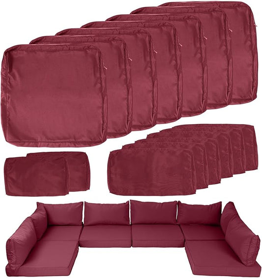 14 Piece Outdoor Patio Cushion Covers Replacement, Waterproof Outdoor Furniture Cushion Covers, Fit 7 Pcs 6 Seater Wicker Rattan Conversation Sofa Set,Burgundy(Only Cover) 25.6x25.6