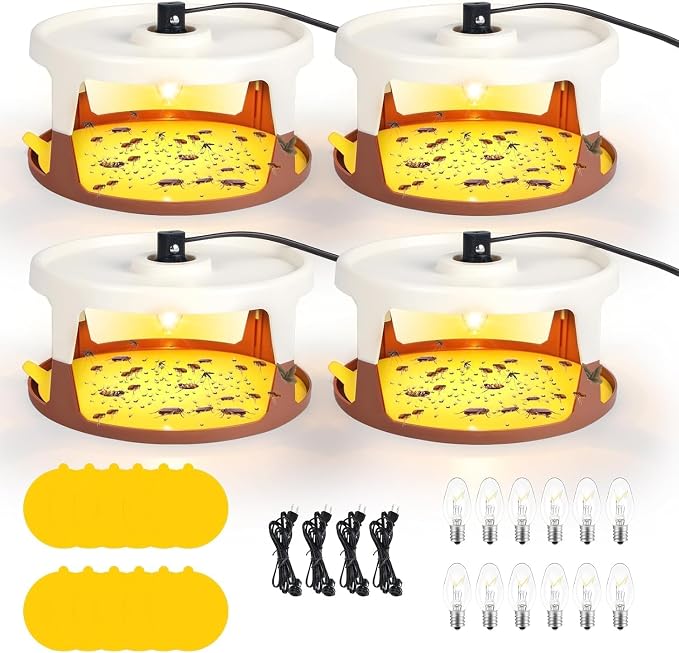 2026 Flea Traps for Inside Your Home 4PACK, Flea Light Trap for Indoor Flying Insect Control Trapper with 12 Bulbs, 12 Sticky Pads Refills Bed Bug Trap for House Indoor