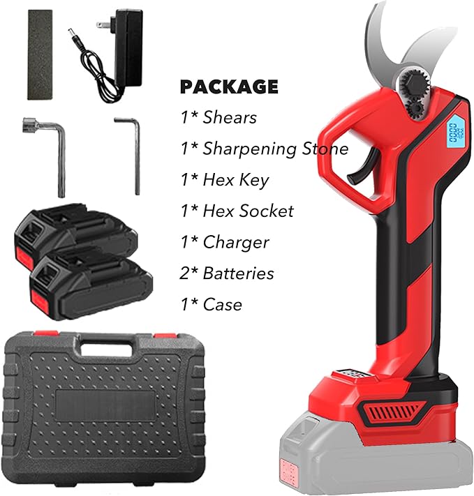 Electric Pruning Shears, Garden Cordless Pruner, Battery Powered Shrub Shears with LCD Display, Two Rechargeable Batteries for Shrubs Trees Trimming