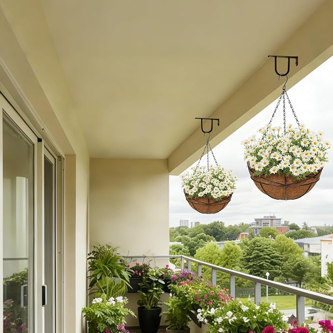 6 Pack 12 inch Metal Hanging Baskets for Plants Outdoor Metal Wire Hanging Basket Planter with Coco Fiber Liners Flower Pots for Home Porch Garden Patio, Diamond-Shaped