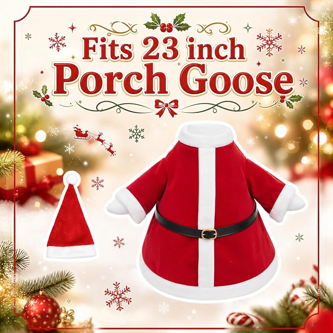 Christmas Santa Porch Goose Outfits Clothes for Watch Party Decor Lawn 23 inch Porch Goose Costume Clothing for Patio Yard