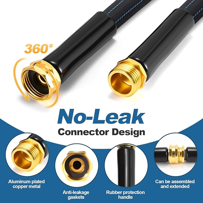 CXEZSIK Garden Hose 50ft Lightweight, Non-Expanding, Leak-Proof Metal Connector, No-Knot No-Tangle, Easy to Store and Carry, Wear-Resistant, 3/4GHT Flexible Water Hose, Hose for Yard, Garden, Outdoor