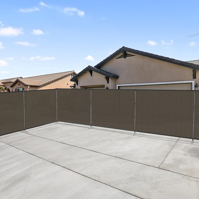 Patio 6' x 3' Outdoor Privacy Screen Freestanding Temporary Fence Panels Net Cover with Metal Poles for Outside Backyard Pool Garden Air Conditioner Fencing, Brown