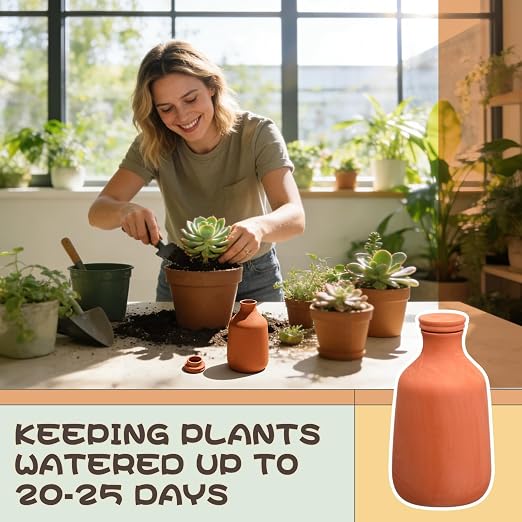 DoubleFill 2 Pcs 50oz Ollas Terracotta Watering Pots Self Watering Planter Insert Terracotta Globes Clay for Outdoor Indoor Garden Plants, Easy to Refill